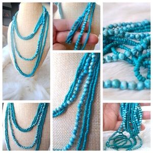 Set of 3 aqua strands along necklace